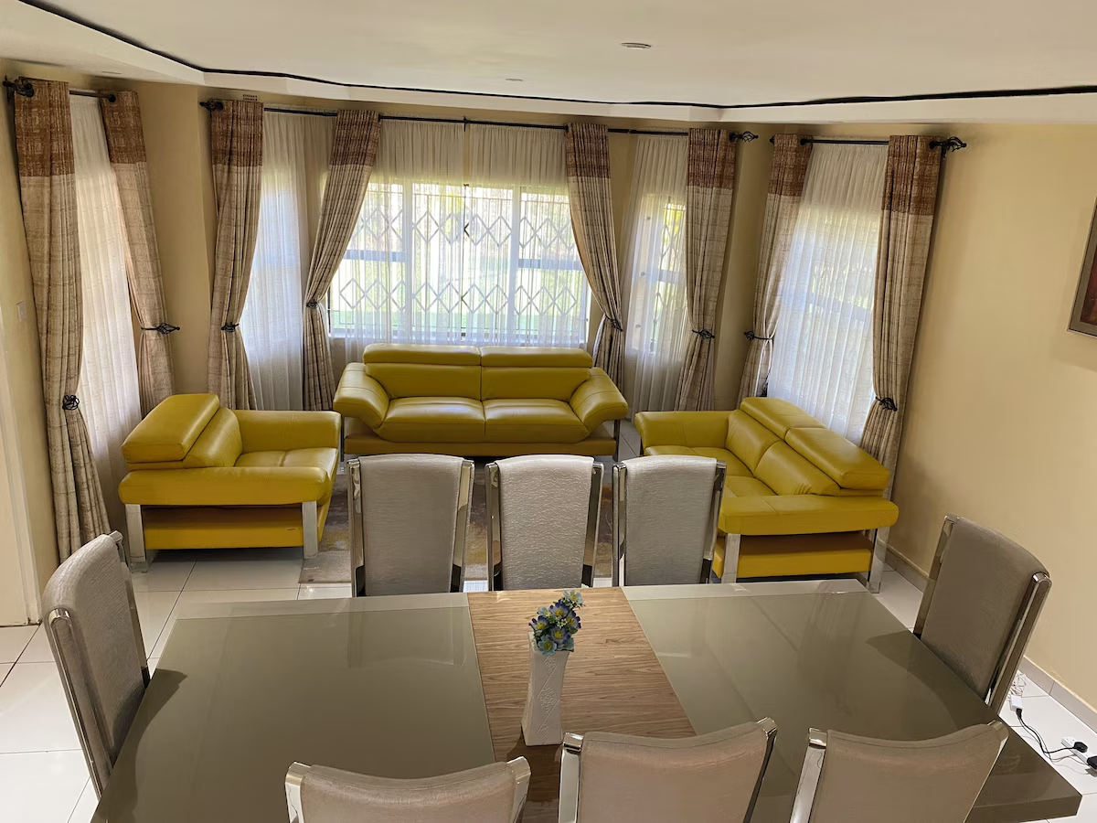 Living room with yellow seating